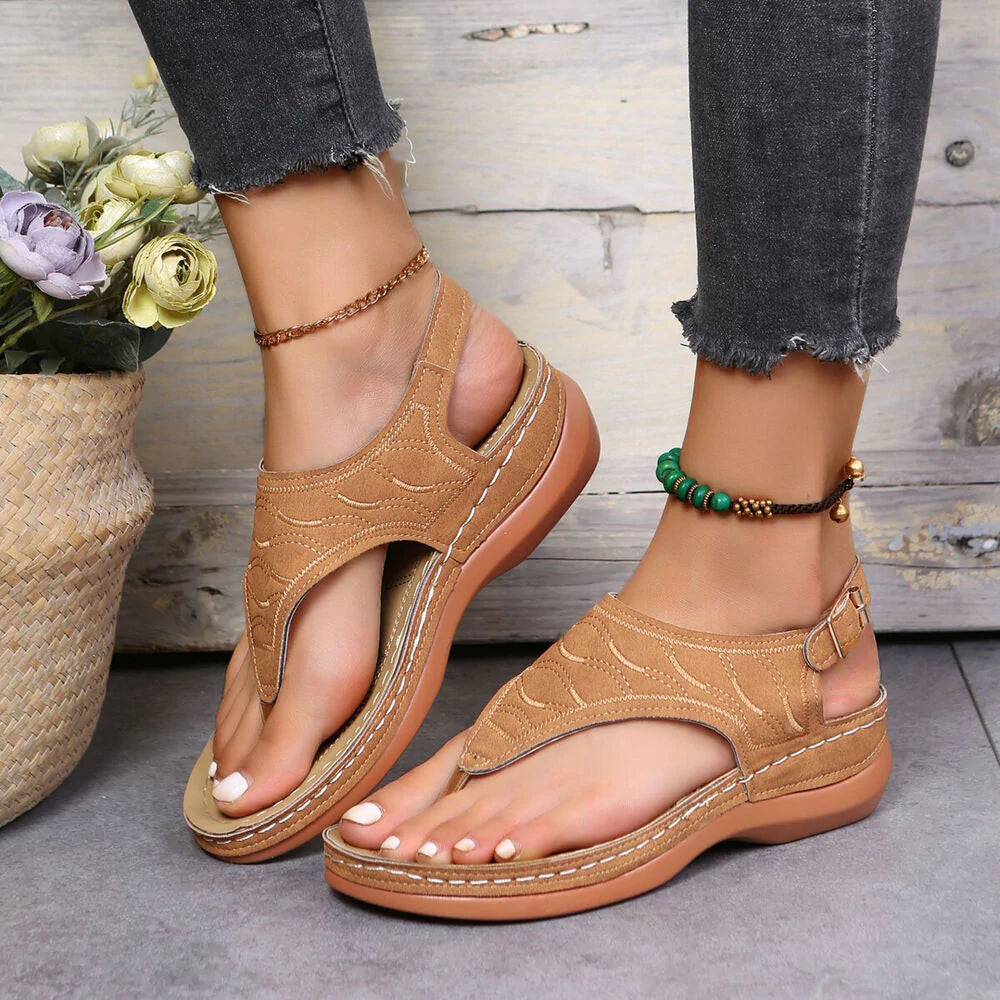 Low-Wedge Leather Orthopedic Arch Support Sandals Diabetic Walking Sandals