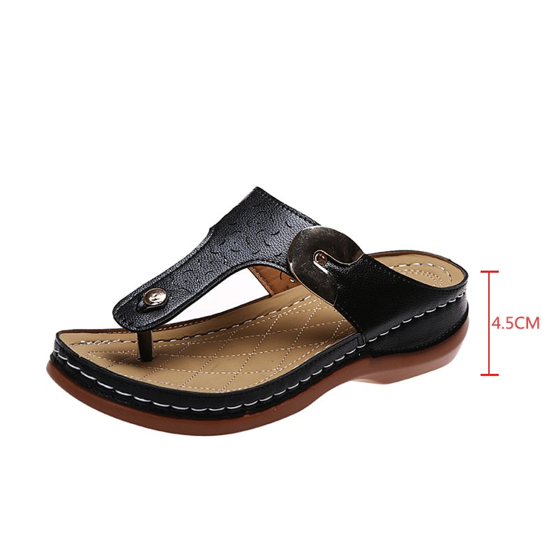 Summer New Women's Metal Decor Feature Pattern Wedge Flip-Flops