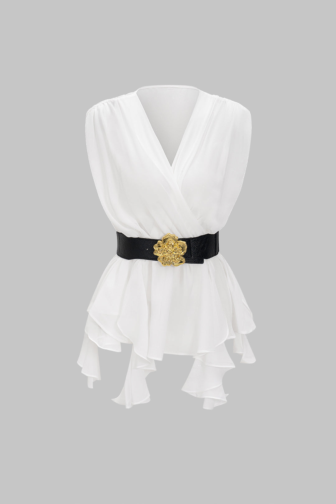 Zebra Stripe Print V-Neck Belted Short-Sleeve Shirt