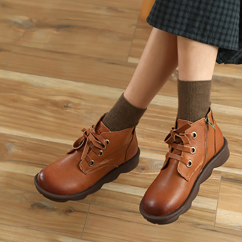 Handmade Retro Leather Ankle Boots For Women Side Zipper Black/Brown