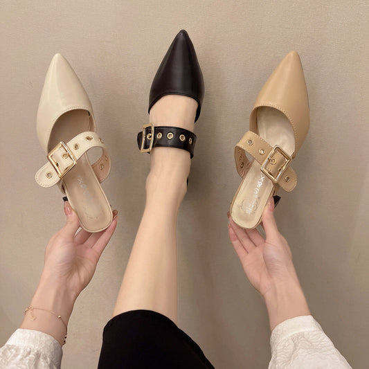 Women's Cap Semi High Chunky Pointed Belt Sandals