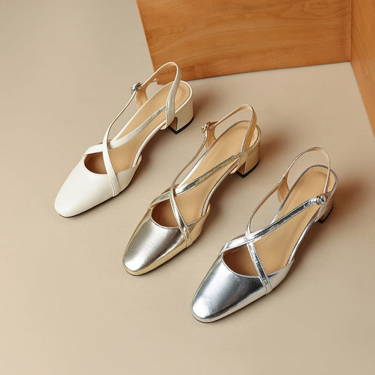Mamie Square Toe Block Heels Slingback Shoes