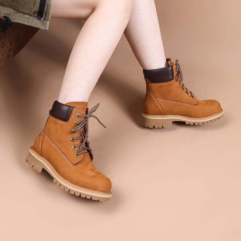 Women's Handmade High Lace-up Boot in Nubuck Calfskin Waterproof