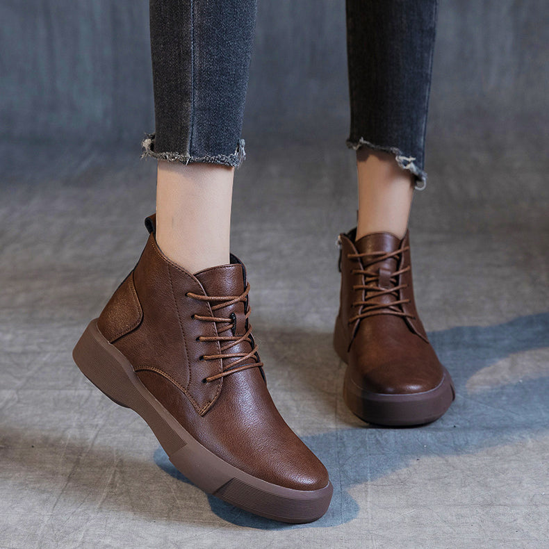 Women Arch Spupport Leather Ankle Boots Warm Femme Short Boots Waterproof Shoes
