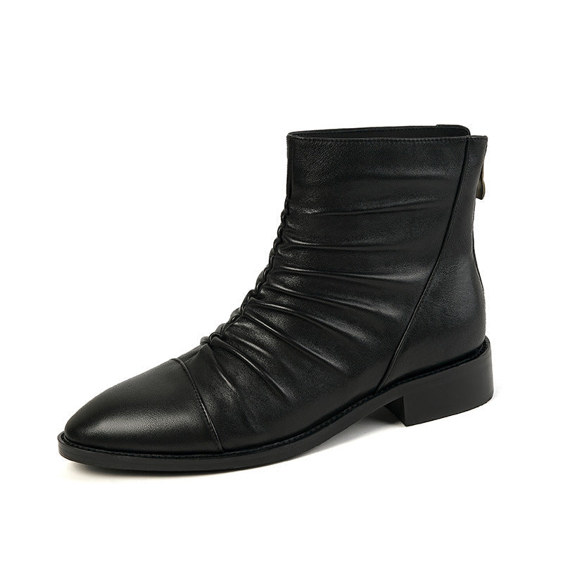 Classic Women's Leather Chelsea Boots Soft Fold Decorate and Back Zip in Black/Brown