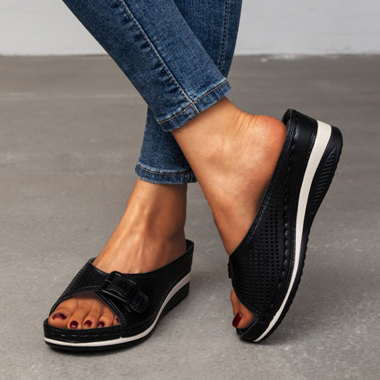 Female One-Word With Fish Mouth Sandals And Slippers Slope Heel Platform Slope Heel Casual Shoes