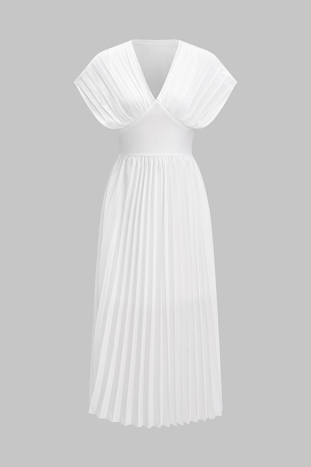 V-Neck Pleated Midi Dress
