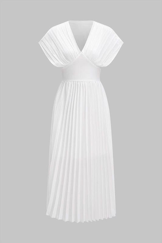 V-Neck Pleated Midi Dress