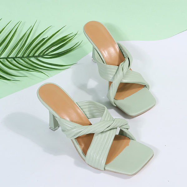 Square Toe Cross Strap Stiletto Heeled Slippers