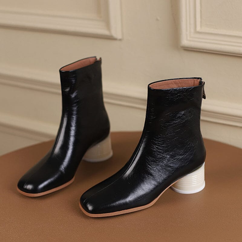 Classic Elegant Glove-Like Ankle Boots Mid Heel Slimming Boots Back Zipper Boots