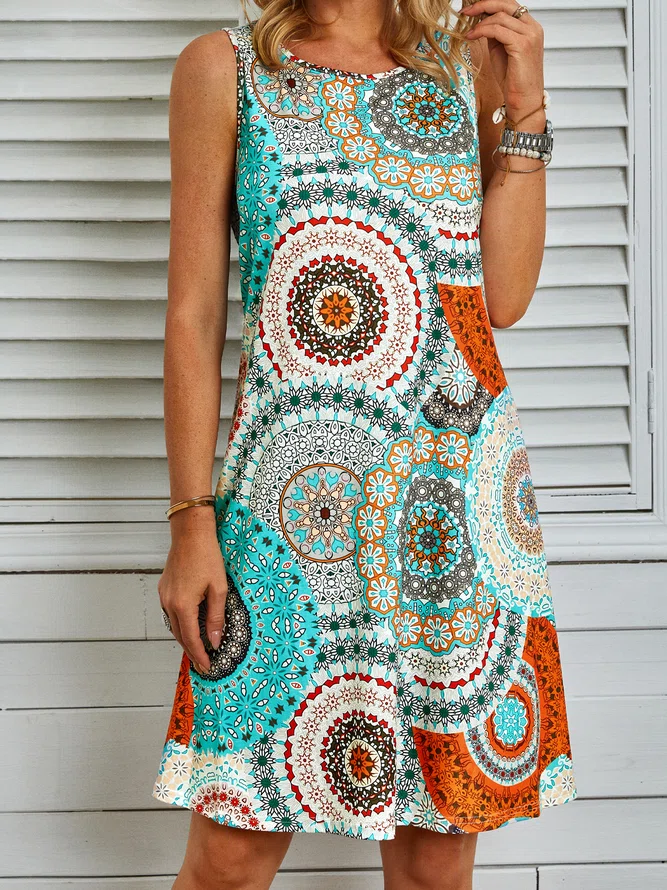 Baggy Print Sleeveless Mini Dress