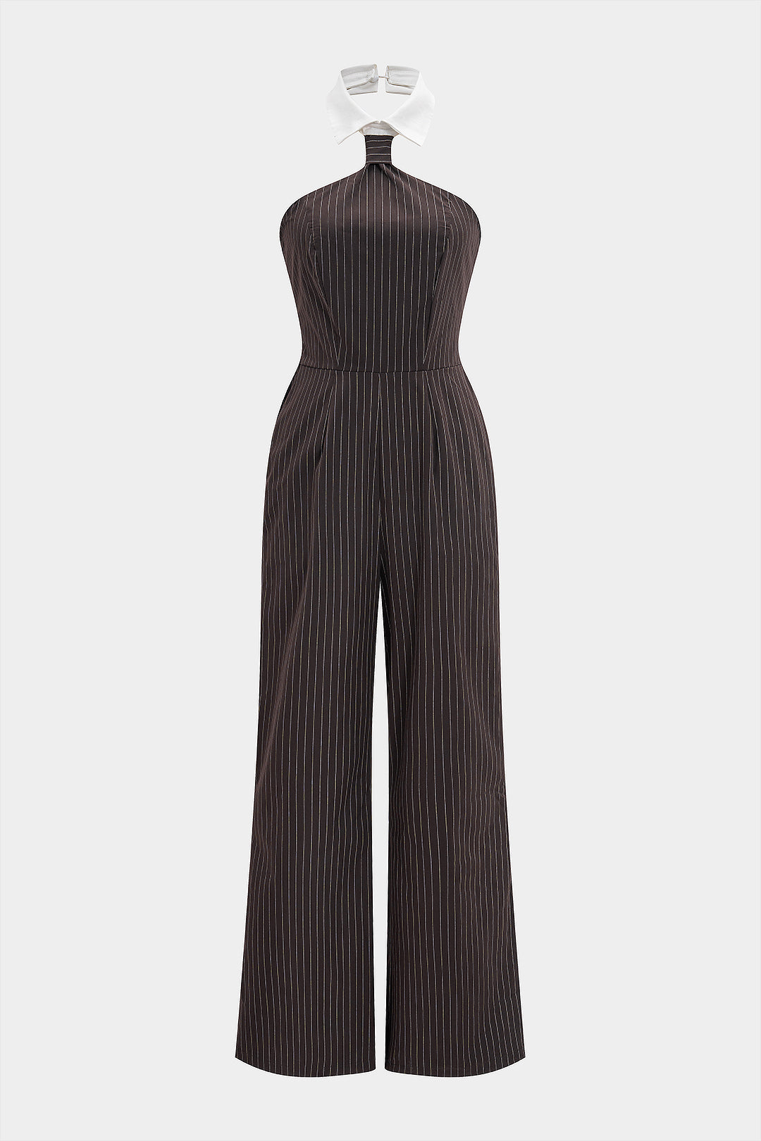 Stripes Print Backless Ruched Sleeveless Jumpsuit