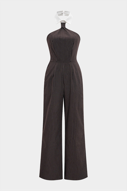 Stripes Print Backless Ruched Sleeveless Jumpsuit