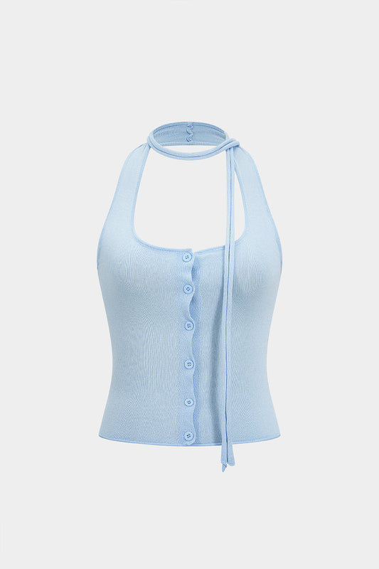 Square Neck Slip Button Detail Tank Top