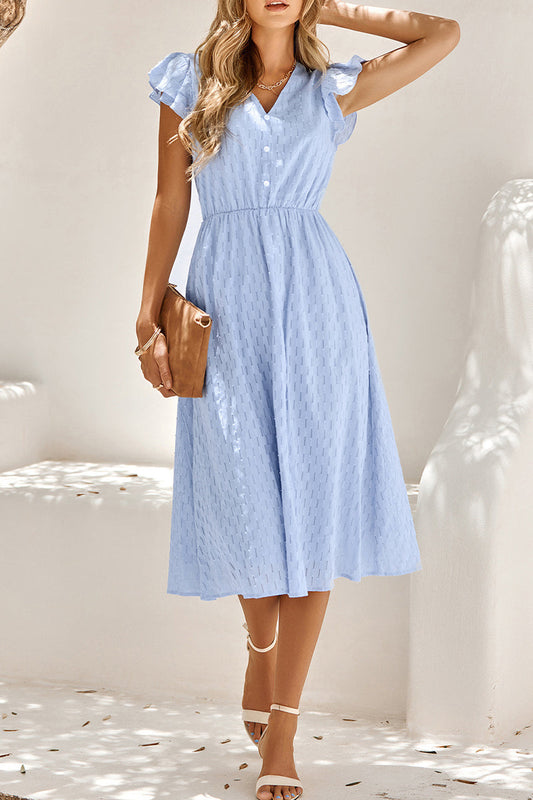 Solid Color V-neck Dress