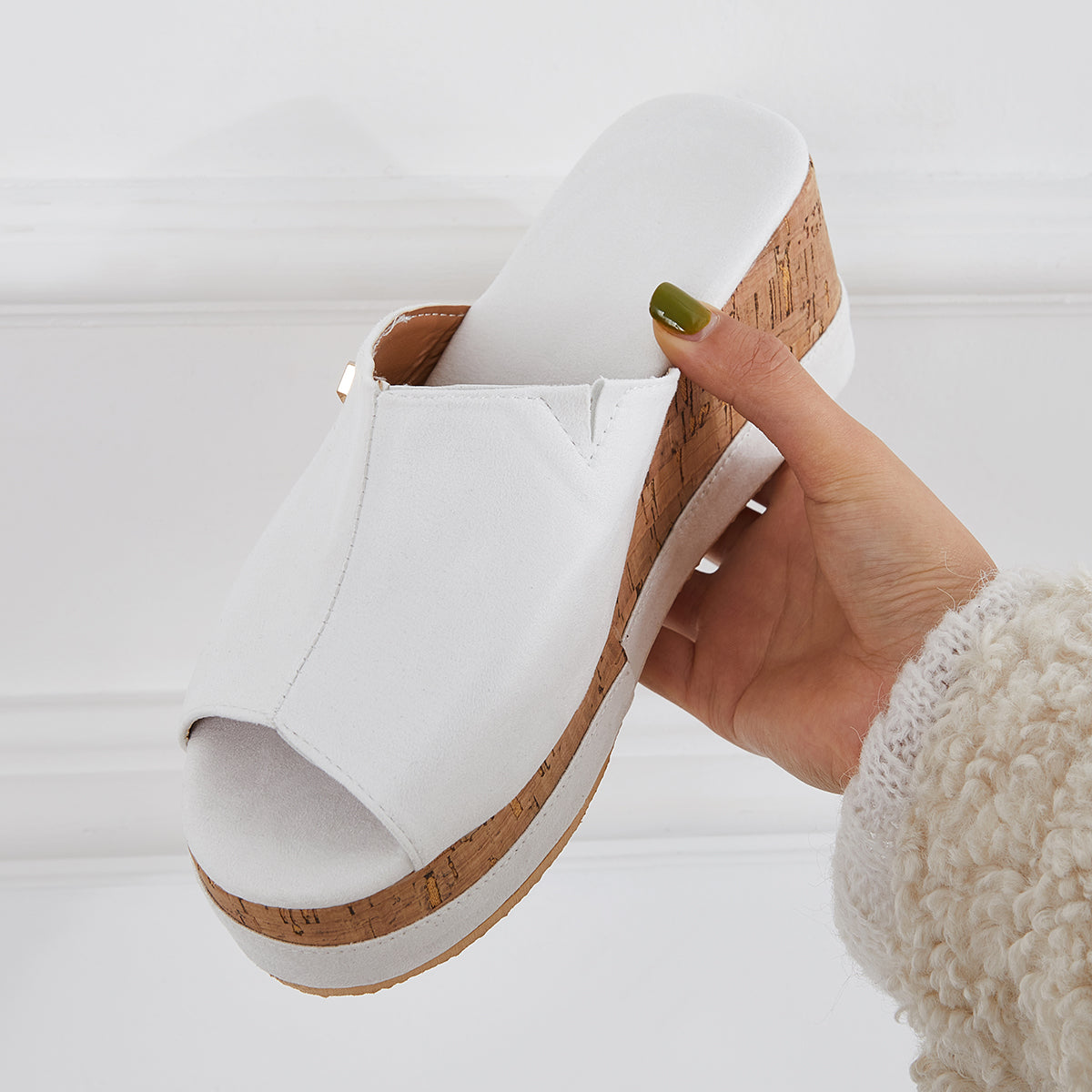 Comfortable Cork Footbed Slip-on Sandals Platform Wedge Slippers