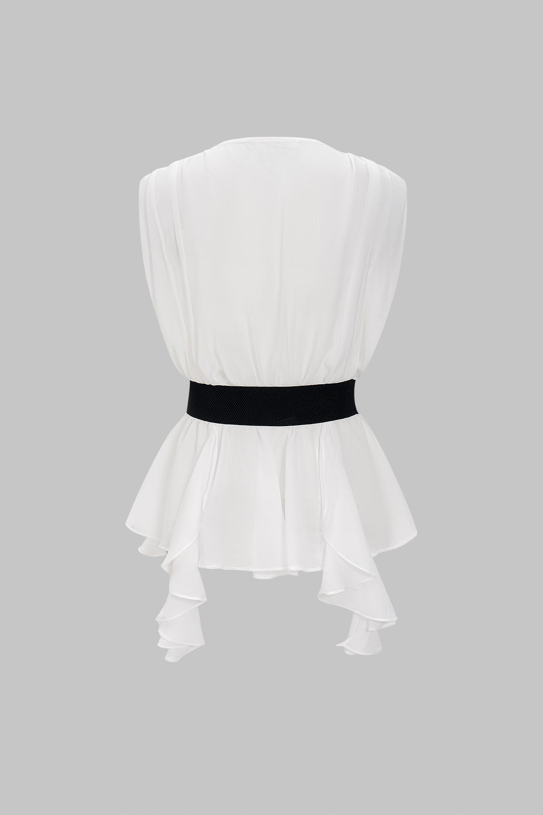 Zebra Stripe Print V-Neck Belted Short-Sleeve Shirt