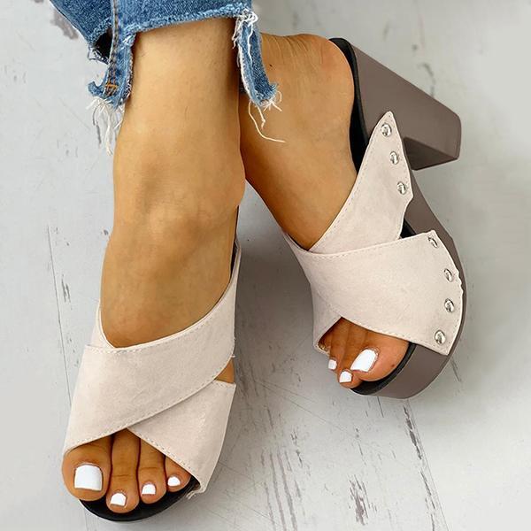 Crisscross Design Chunky Heeled Slippers