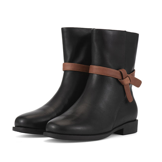 Womens Handmade Retro Leather Mid Calf Boots for Cold Winter classic boots Black