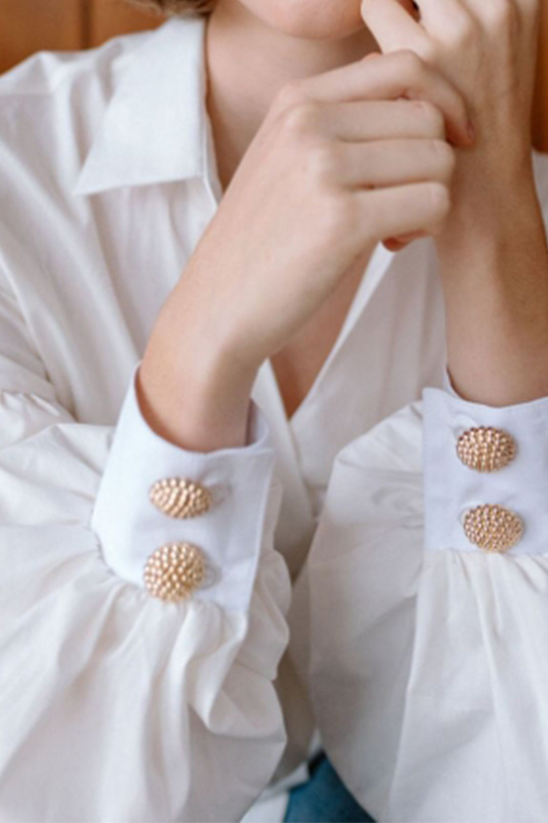 Tie Front Puff Sleeve Wrap Long-Sleeve Shirt