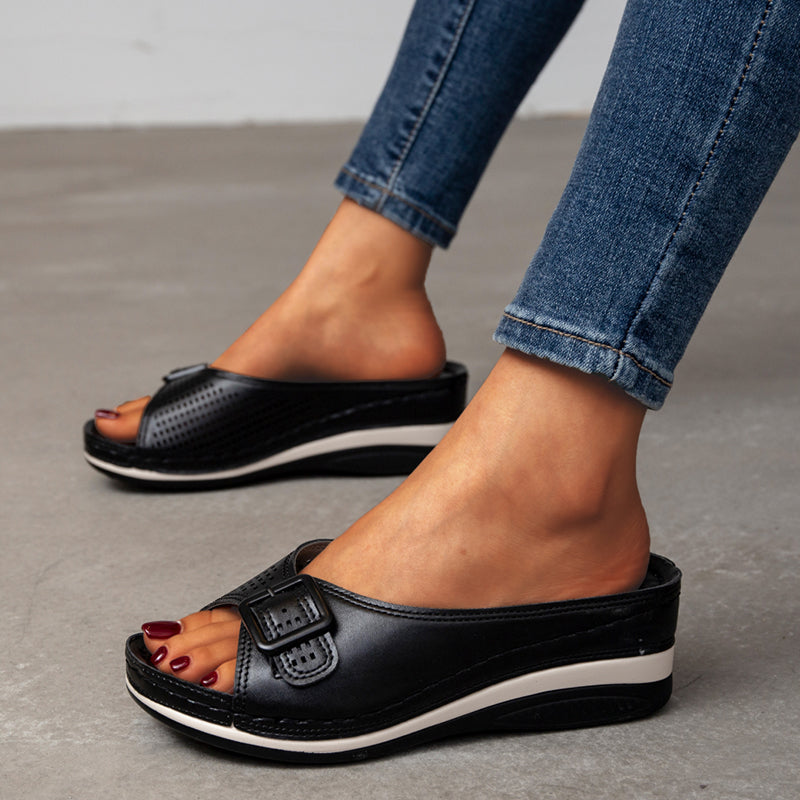 Female One-Word With Fish Mouth Sandals And Slippers Slope Heel Platform Slope Heel Casual Shoes