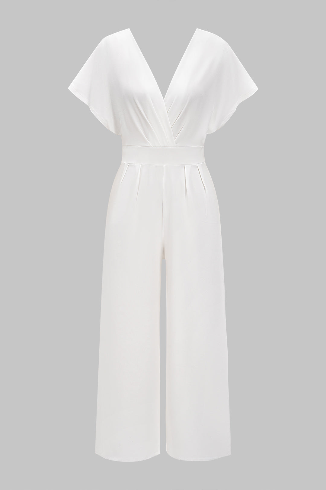 V-Neck Ruched Short Sleeve Wide Leg Jumpsuit