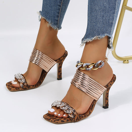 Transparent Buckle Decor High Heeled Slippers