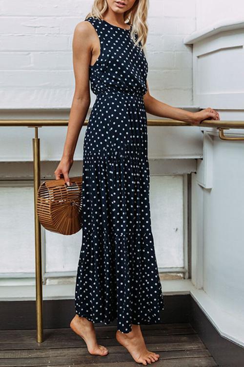 Fashion Dot Navy Blue And Maxi Dress