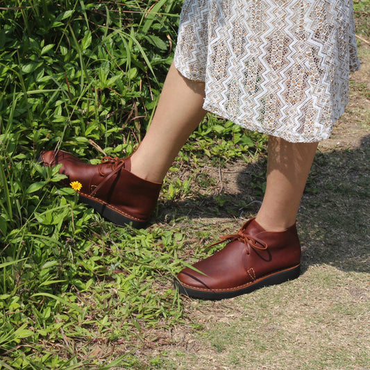 Middle English-Womens Handmade Full Grain Leather  Flats Ankle Boots- Black/Brown