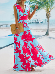 Sleeveless Magenta Floral Aqua Maxi Dress