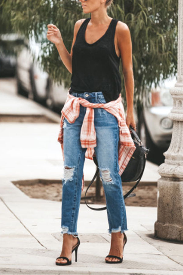 Denim Distressed Pants