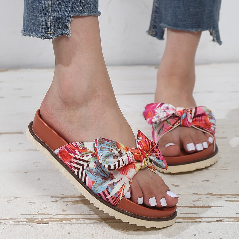 Bowknot Platform Slides Slip on Flat Sandals Beach Slippers