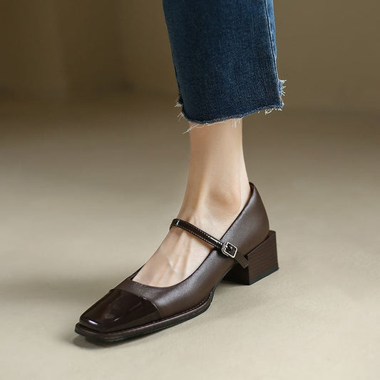 Guia Square Toe Block Heels Mary Jane Shoes