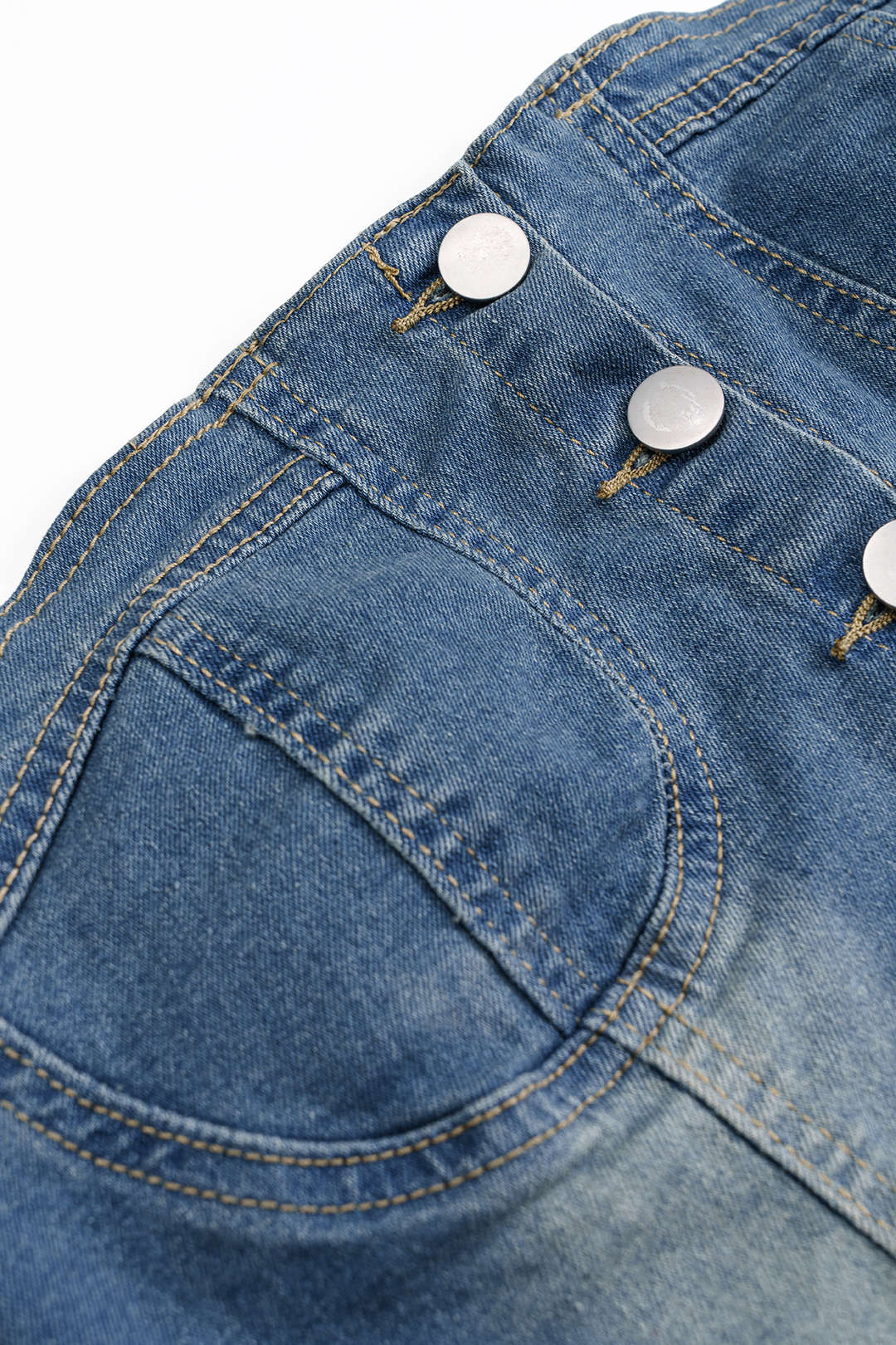 Washed Denim Zipper Tube Top And Pocket Skirt Set