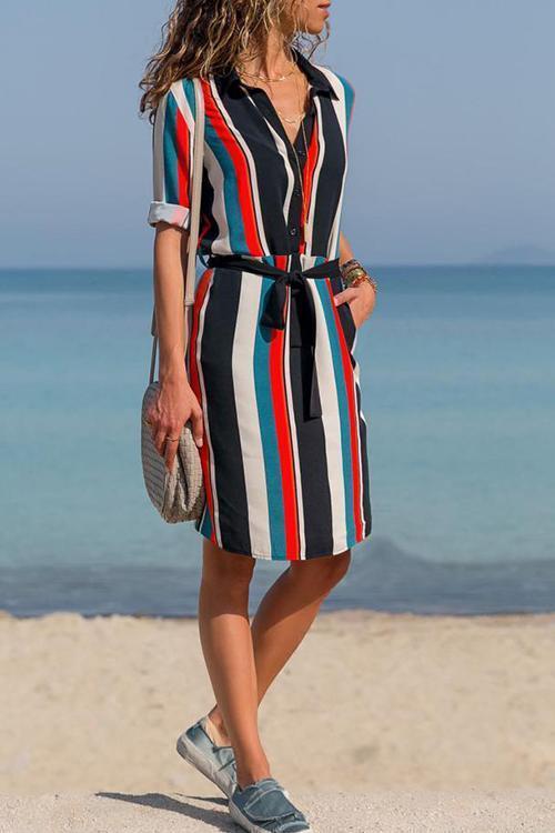 Striped Long Sleeve Shirt Dress