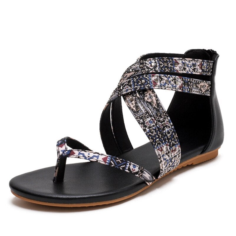 Women's Flat Sandals  Summer Clip Toe Retro Ladies Shoes