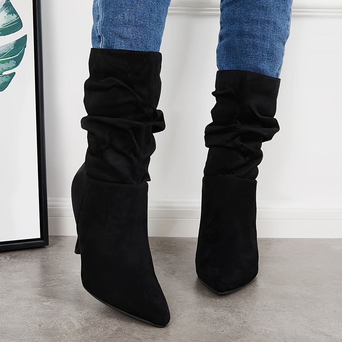 Stiletto Heeled Point Toe Mid Calf Boots