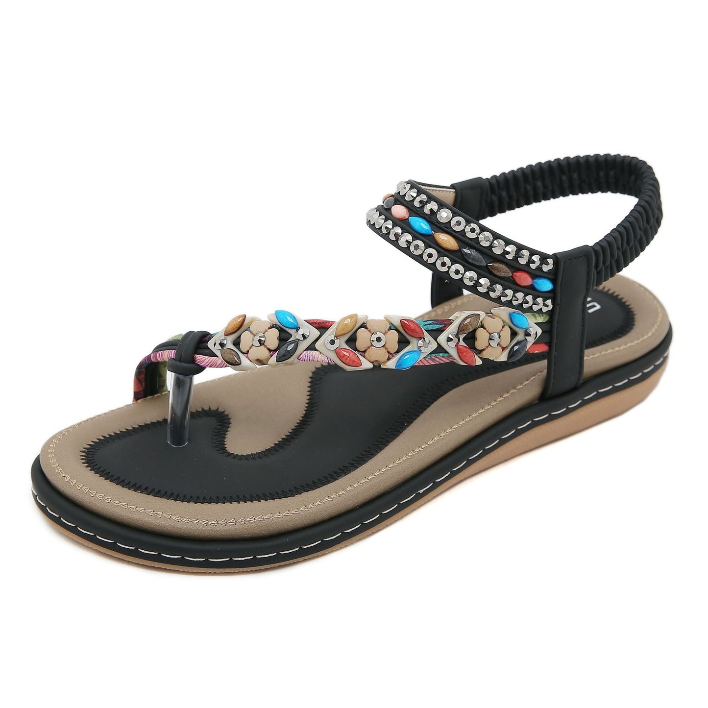 Summer Rhinestone Comfort Seaside Beach Round Sandals
