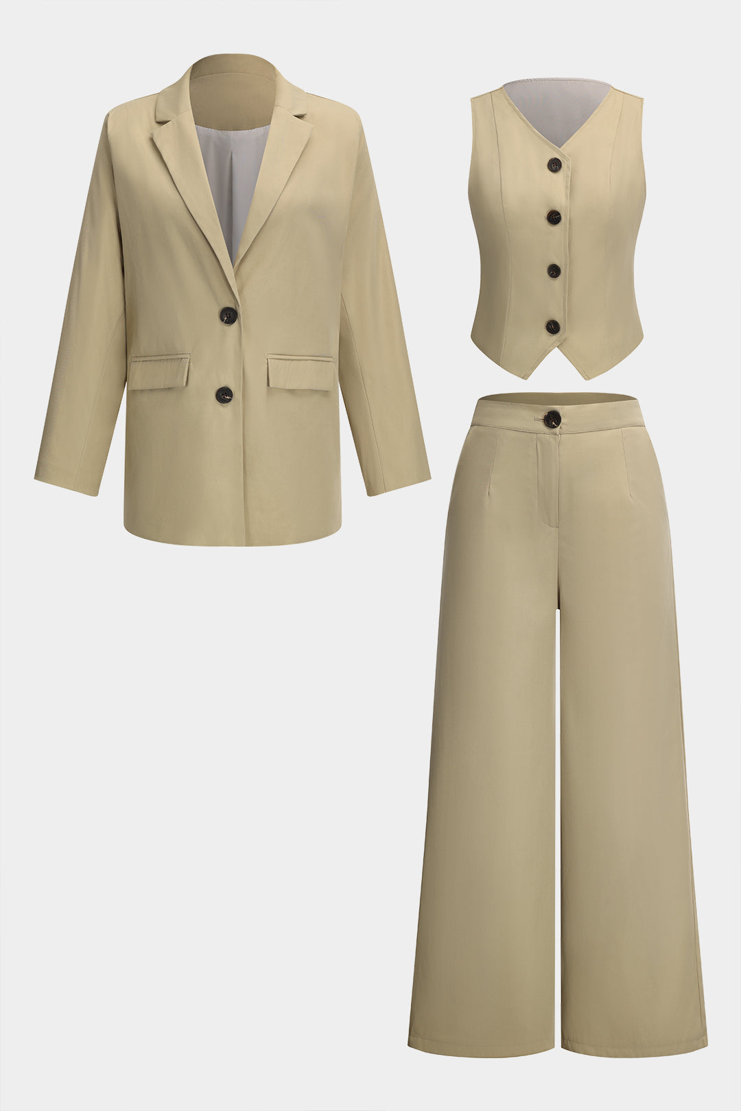 Solid Vest And Blazer And Wide Leg Pants Set