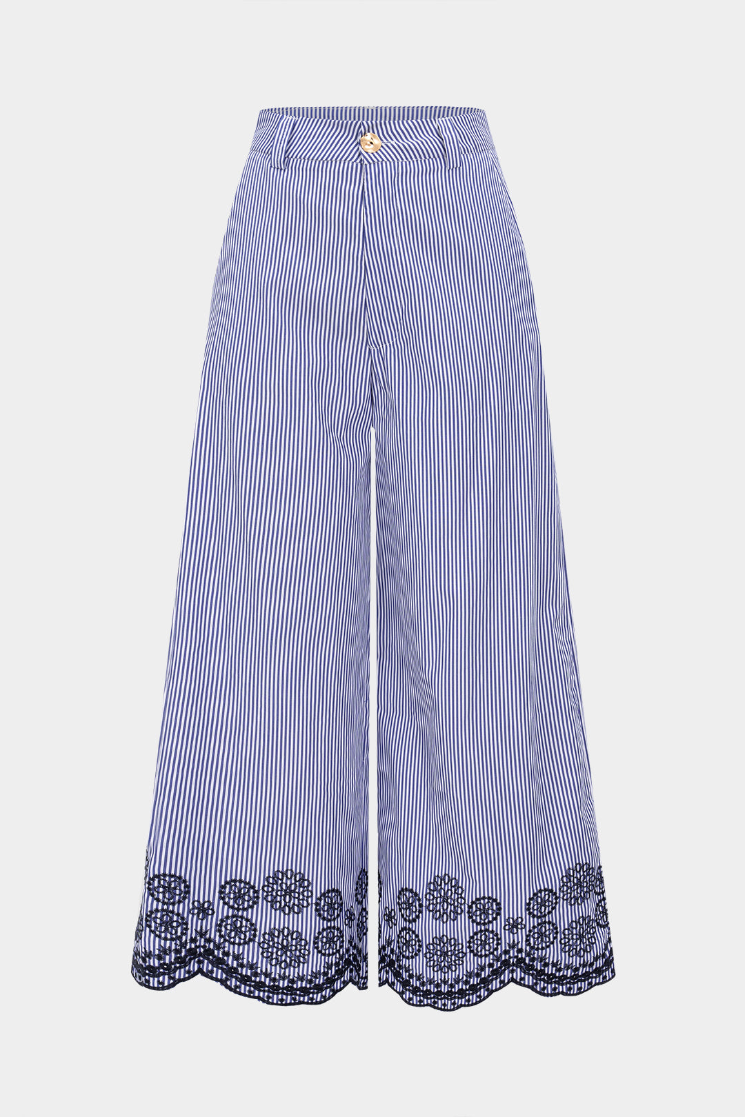 Stripes Print Embroidery Wide Leg Trousers