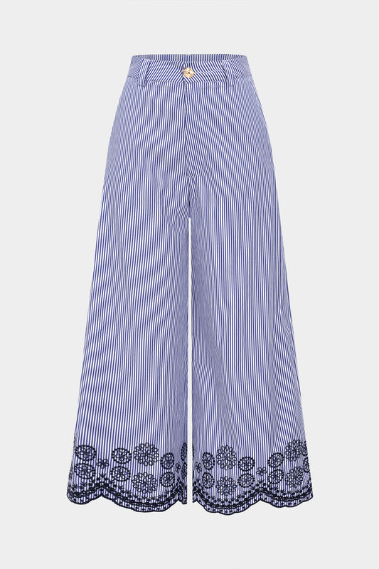 Stripes Print Embroidery Wide Leg Trousers