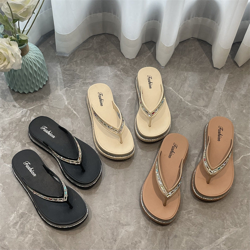 Women's Bottom Flip-flops Summer Outer Wear Rhinestone Sandals