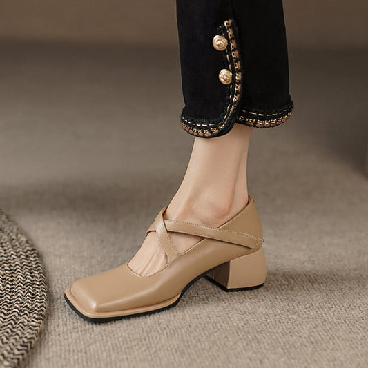Kalei Square Toe Block Heels Mary Jane Shoes