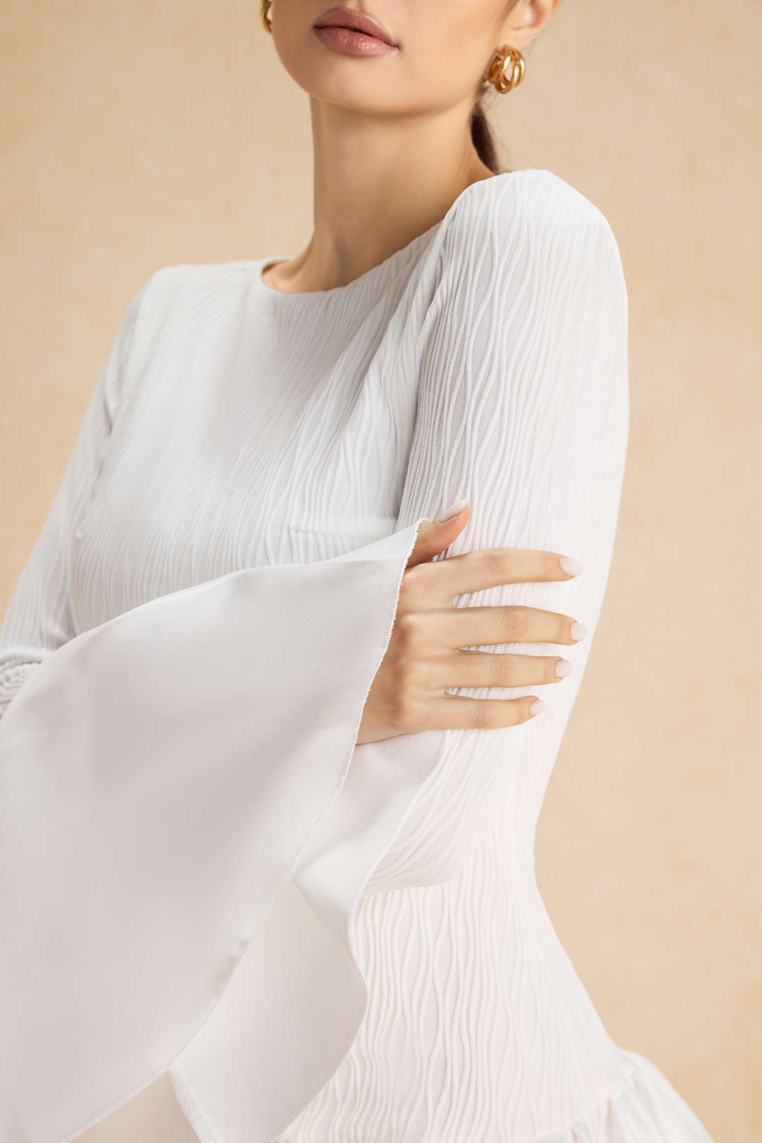 Textured Ruffle Long Sleeve Mini Dress