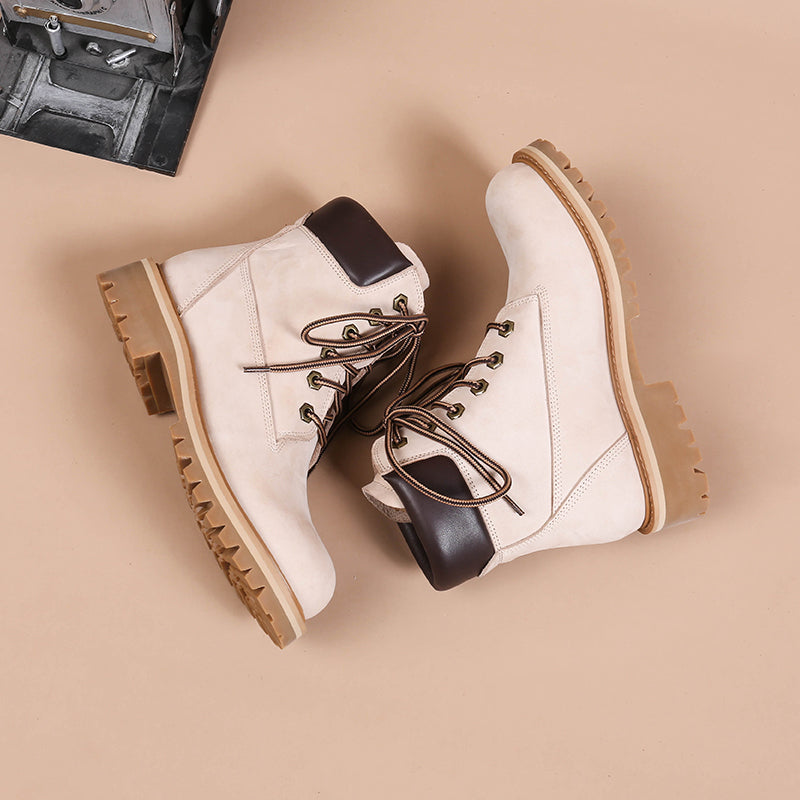 Women's Handmade High Lace-up Boot in Nubuck Calfskin Waterproof