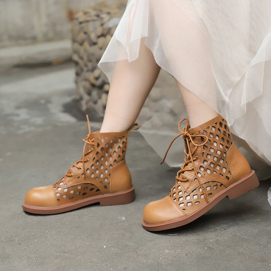 Handmade Leather Boots For Women in Black/Brown - Summer Ankle Boots