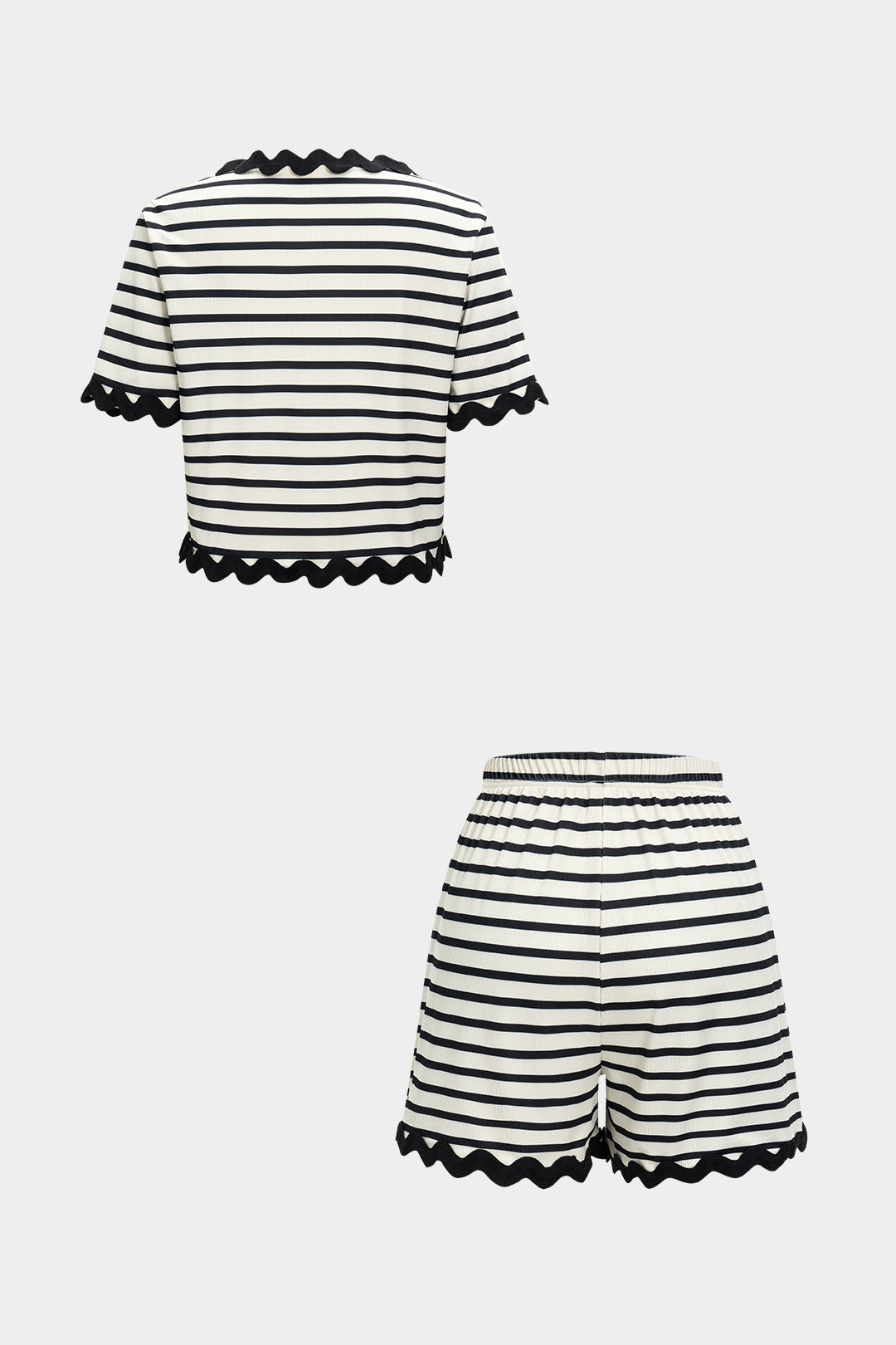 Stripes Print Patchwork Tie-Front T-Shirt And Shorts Set