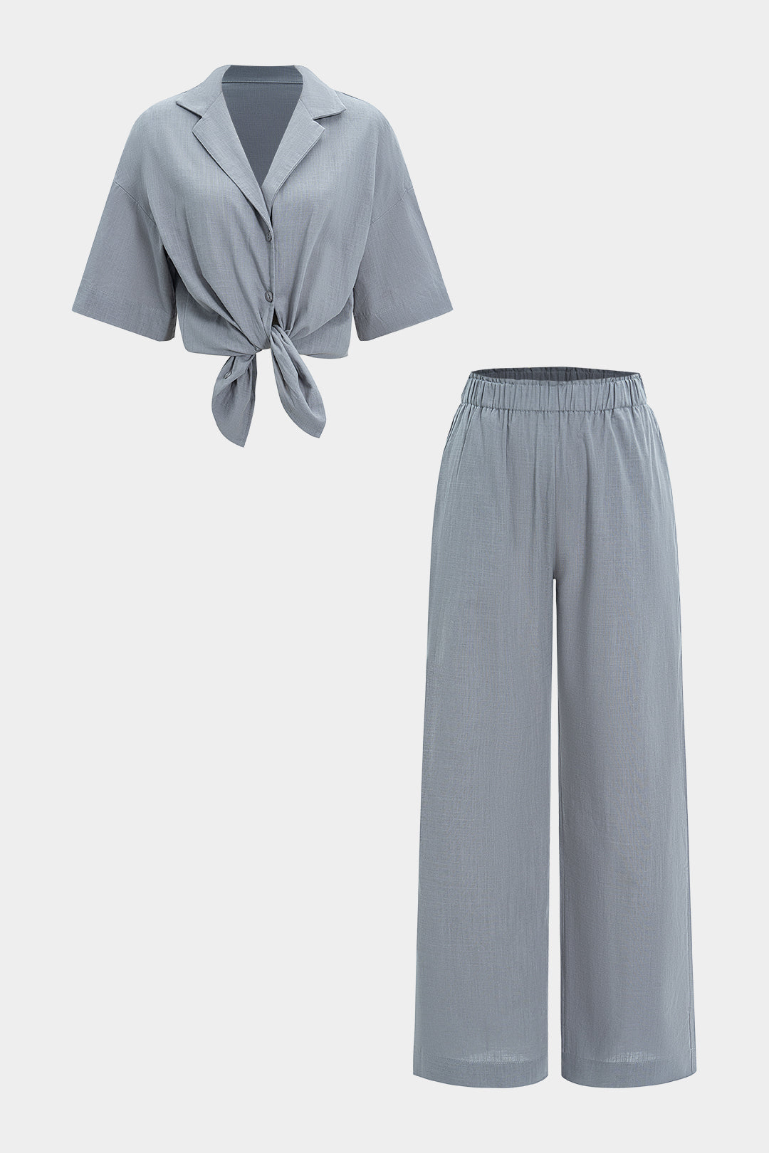 Tie Front Buttoned Shirt And High Waist Trousers Set