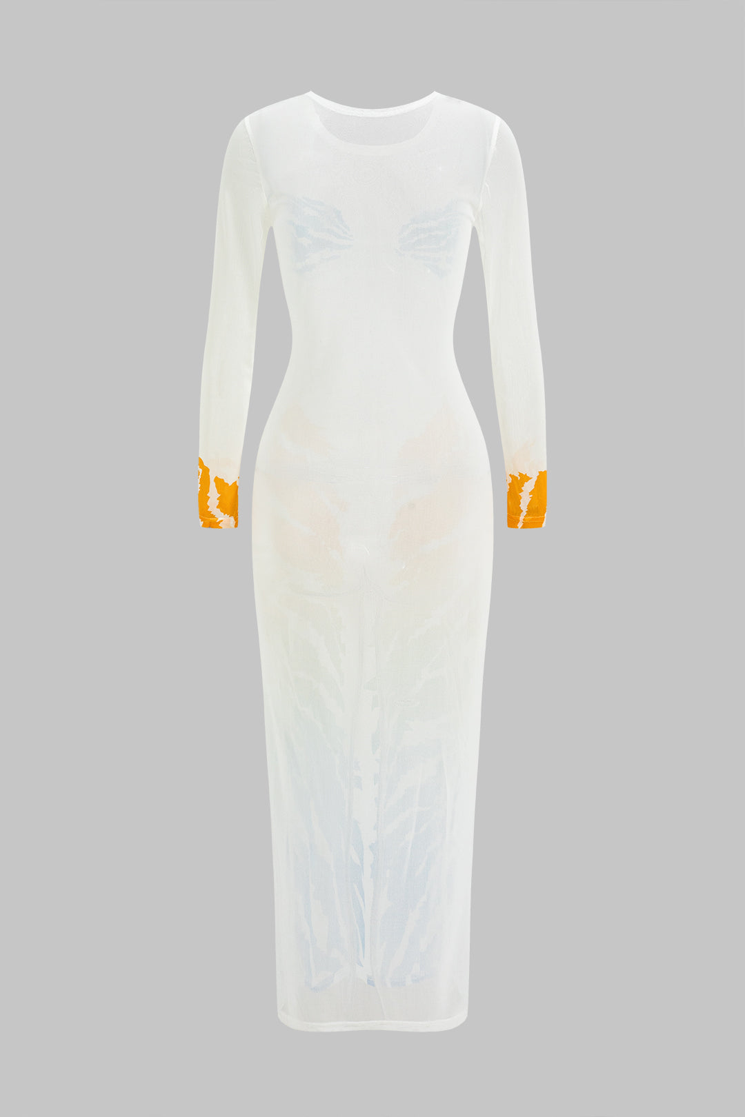 Tiger Print Mesh Sheer Round Neck Midi Dress