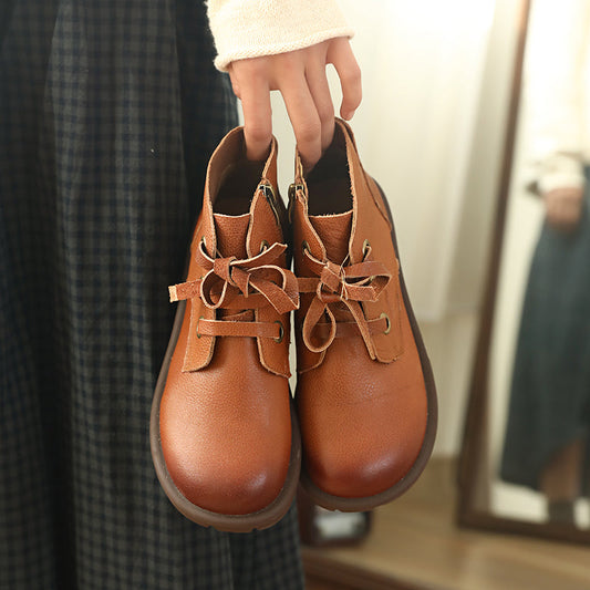 Handmade Retro Leather Ankle Boots For Women Side Zipper Black/Brown